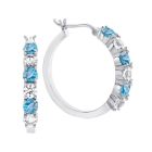 Sterling Silver Blue Topaz and Lab-Created White Sapphire Hoop Earrings