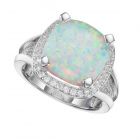 Sterling Silver Lab-Created Opal and Lab-Created White Sapphire Halo Ring
