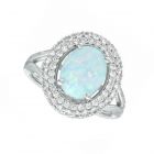 Sterling Silver Oval Lab-Created Opal and Lab-Created White Sapphire Ring 