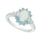 Sterling Silver Oval Lab-Created Opal, Blue Topaz, and White Sapphire Frame Ring 