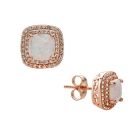 14k Rose Gold over Sterling Silver Lab-Created Opal & Lab-Created White Sapphire Square Stud Earrings