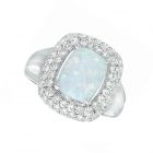 Sterling Silver Cushion Cut Lab Created Opal and Lab-Created White Sapphire Ring 
