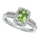 Sterling Silver Cushion Cut Peridot and Lab Created White Sapphire Halo Ring