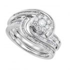 10K White Gold 3/4 CT. T.W. Diamond Swirl Wedding Ring Set