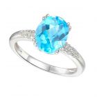 Sterling Silver Oval Blue Topaz and Diamond Accent Ring  