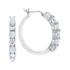  Sterling Silver Lab-Created Opal & Lab-Created White Sapphire Hoop Earrings