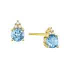 14K Gold Blue Topaz and Diamond Stud Earrings (Your choice: Yellow or White Gold)