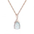 14K Pink Gold over Sterling Silver Opal and Created White Sapphire Pendant