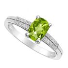Sterling Silver Cushion Cut Peridot and White Topaz Accent Ring