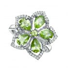 Sterling Silver Peridot and White Topaz Flower Ring 