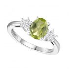 Sterling Silver Oval Peridot and Lab Created White Sapphire Ring 
