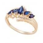 14K Yellow Gold Sapphire and 1/10 CT. T.W. Diamond 5-Stone Marquise Ring