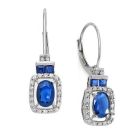 14K White Gold Sapphire and 1/5 CT. T.W. Diamond Rectangle Drop Earrings 