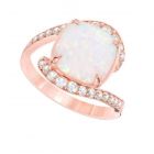 10K Rose Gold Cushion-Cut Lab-Created Opal and 3/8 CT. T.W. Diamond Bypass Ring