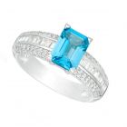 Sterling Silver Blue Topaz and Lab-Created White Sapphire Multi-Row Ring 