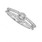 Sterling Silver Double Band 1/4 CT. T.W. Diamond Ring with Halo Center 