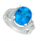 Sterling Silver Oval Blue and White Topaz Frame Spiral Ring  