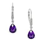 Sterling Silver Amethyst  and Diamond Accent Drop Earrings 