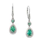 14k White Gold Emerald and 1/3 CT. T.W. Diamond Pear Drop Earrings 
