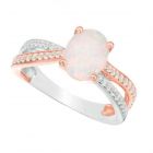Sterling Silver and Rose Rhodium Oval Opal and 1/4 CT. T.W. Diamond Crossover Ring 