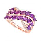 Rose Gold over Sterling Silver Marquise Amethyst and 1/10 CT. T.W. Diamond Ring