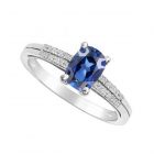 Sterling Silver Cushion Cut Lab Created Blue and White Sapphire Ring