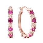 Ruby and Diamonds Hoop Earrings, Alternating Stones 14K Gold (3mm Stone)