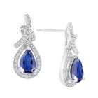 Sterling Silver Lab Created Blue and White Sapphire Pear Drop Earring 