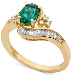 14K Yellow Gold Emerald and 3/8 CT. T.W. Diamond Ring 