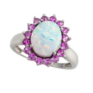 Sterling Silver Lab-Created Opal and Lab-Created Pink Sapphire Ring