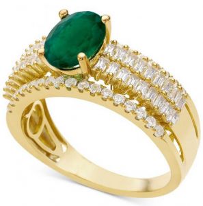 14K Yellow Gold Emerald and 1/2 CT. T.W. Diamond Ring   
