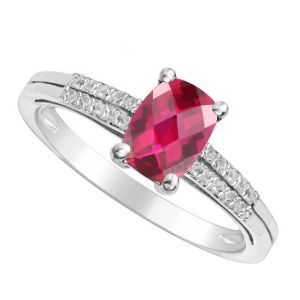 Sterling Silver Cushion Cut Lab Created Ruby and Lab Created White Sapphire Ring