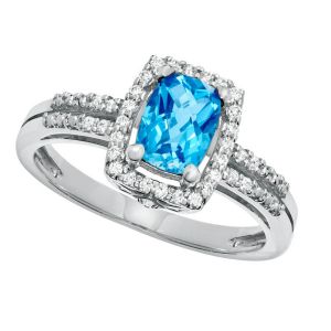 Sterling Silver Cushion Cut Blue Topaz and White Topaz Frame Ring