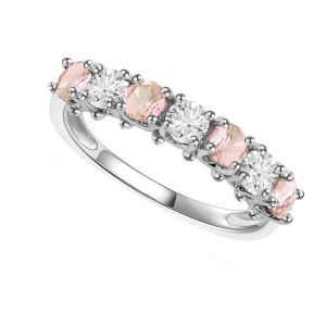 Sterling Silver Lab Created Pink Champagne and Lab Created White Sapphire Alternating Band Ring