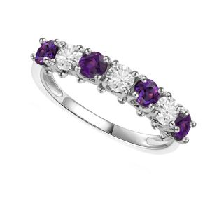 Sterling Silver Amethyst and Lab-Created White Sapphire Band Ring