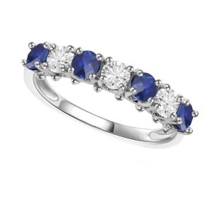 Sterling Silver Lab Created Blue and White Sapphire Alternating Band Ring
