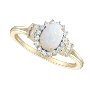 10K Yellow Gold Lab Created Opal and 1/4 C.T. T.W. Diamond  Ring