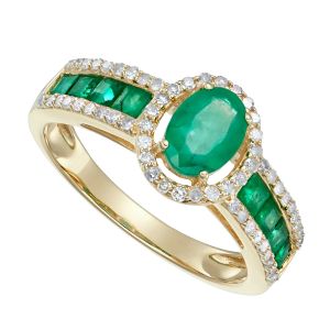 14K Yellow Gold Emerald and 1/4 CT. T.W. Diamond Ring 