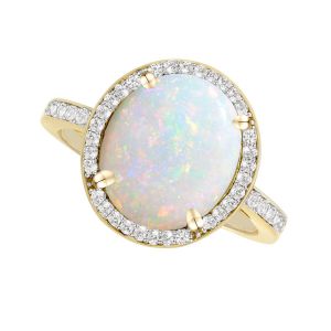 10K Yellow Gold Lab-Created Opal and 1/6 CT. T.W. Diamond Ring  