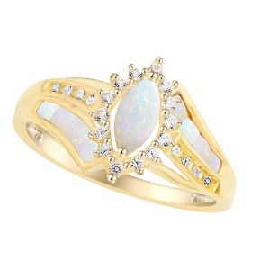 14K Gold over Sterling Silver Lab-Created Opal and Lab-Created White Sapphire Ring