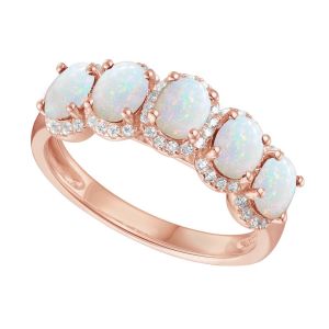 14K Gold Plated Sterling Silver 5 Stones Opal with Lab created White Sapphires