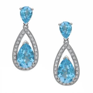 Sterling Silver Pear-Shaped Blue Topaz and White Topaz Drop Earrings  