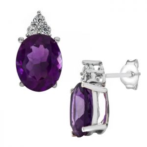 Sterling Silver Amethyst and Lab-Created White Sapphire Stud Earrings