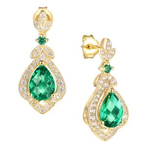 14K Yellow Gold over Sterling silver Emerald Drop Earrings
