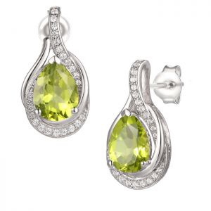Sterling Silver Peridot and Lab-Created White Sapphire Drop Earrings