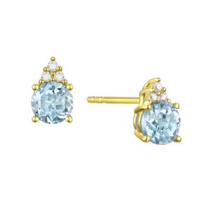 14K Gold Aquamarine and Diamonds Stud Earrings , (Your choice: White or Yellow, Gold)