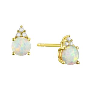 14K Gold Opal and Diamonds Stud Earrings , (Your choice: Yellow, Pink, or White Gold)