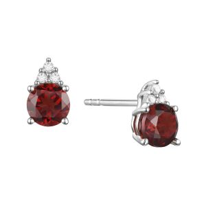 14K Gold Garnet and Diamonds Stud Earrings , (Your choice: White, Pink, or Yellow Gold)