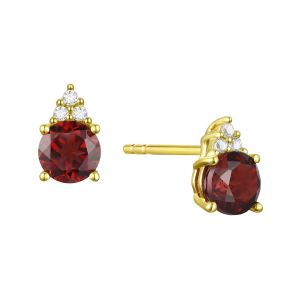 14K Gold Garnet and Diamonds Stud Earrings , (Your choice: Yellow, Pink, or White Gold)