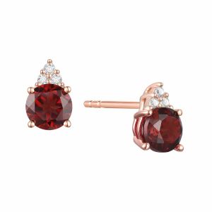 14K Gold Garnet and Diamonds Stud Earrings , (Your choice: Pink, White, or Yellow Gold)